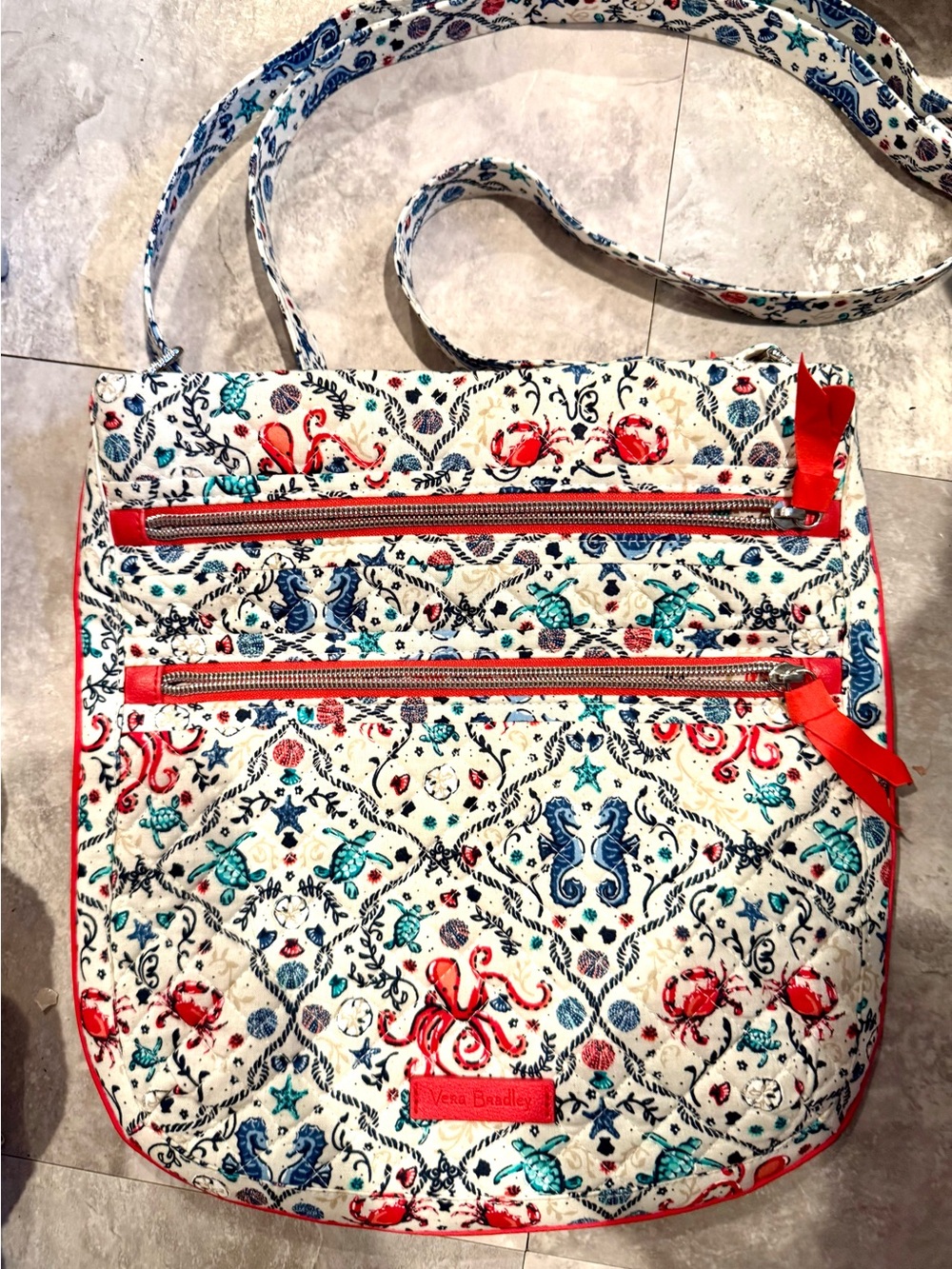Vera Bradley White Quilted Crossbody with Red, Teal & Navy Accents